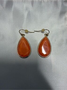 Gold Teardrop Orange Stone Dangle Earrings